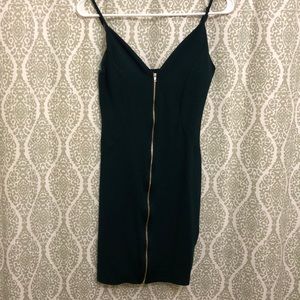 Emerald green body con dress with gold zipper